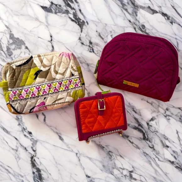 Vera Bradley Set of 3 in Burgundy. Cosmetic Pouches & Card/ID Holder EUC-NWT - Picture 1 of 16